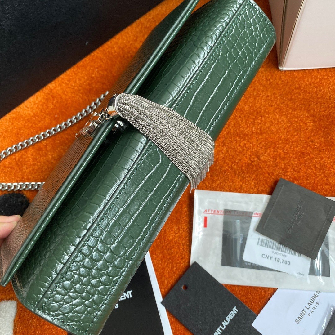Saint Laurent Kate Medium Tassel Bag In Green Crocodile-embossed Leather - Image 3