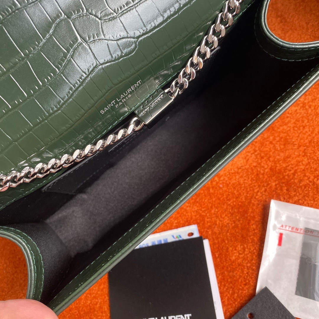 Saint Laurent Kate Medium Tassel Bag In Green Crocodile-embossed Leather - Image 8