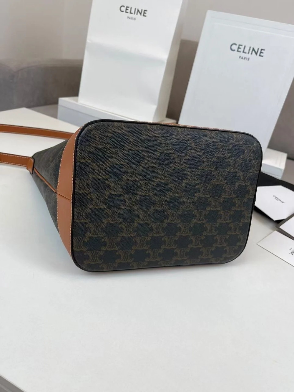Celine Medium Bucket Bag In Triomphe Canvas and Calfskin - Image 3