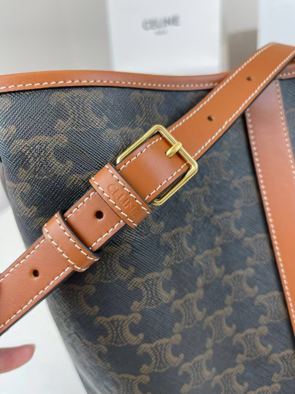 Celine Medium Bucket Bag In Triomphe Canvas and Calfskin - Image 8