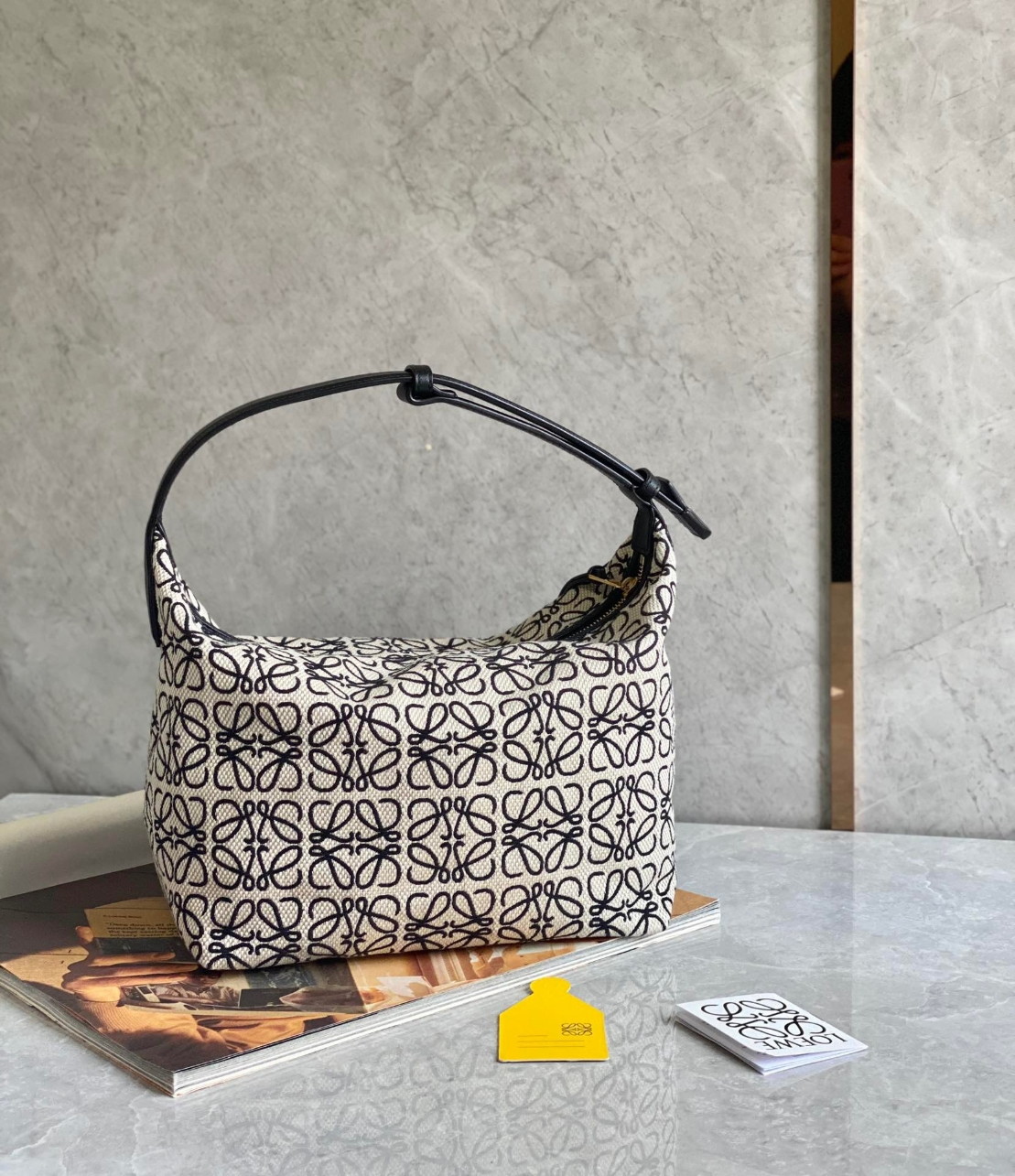 Loewe Cubi Medium Bag in White Anagram Jacquard - Image 7