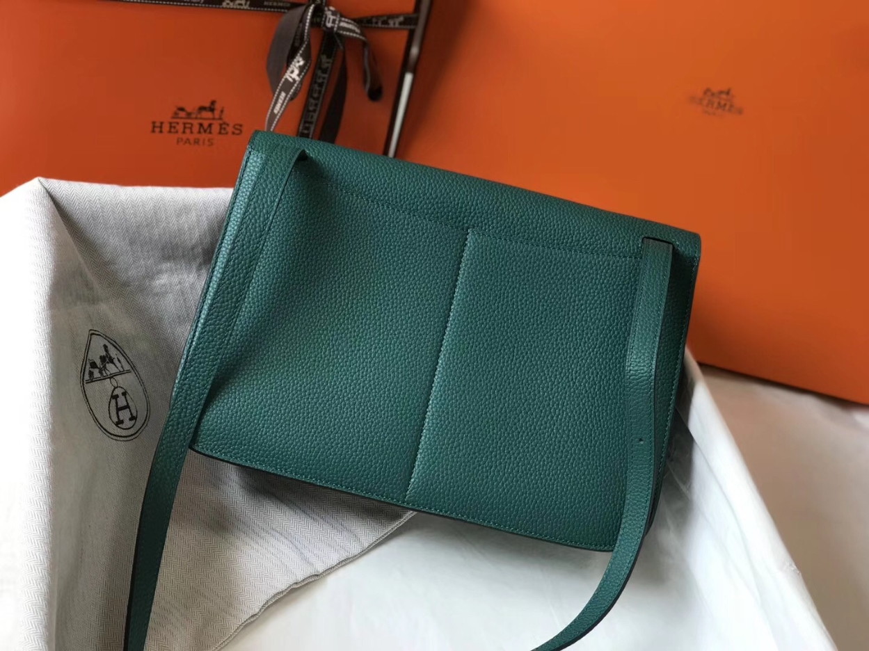 Hermes Halzan 31cm Bag In Malachite Clemence Leather - Image 8
