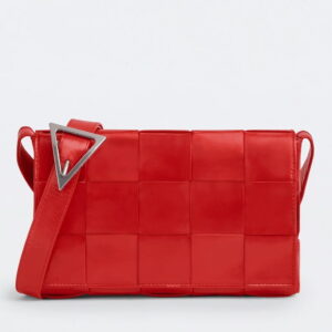 Bottega Veneta Cassette Bag In Red Wrinkled Intreccio Calfskin