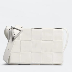 Bottega Veneta Cassette Bag In White Wrinkled Intreccio Calfskin