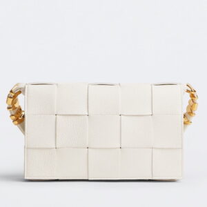 Bottega Veneta Cassette Bag In White Grained Intreccio Calfskin