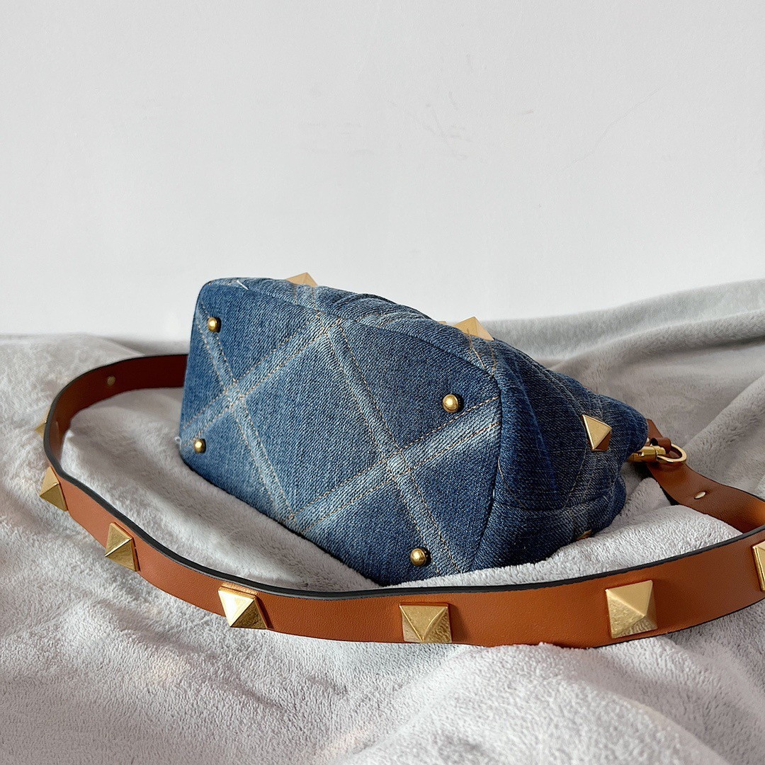 Valentino Roman Stud Small Top Handle Bag In Denim - Image 2