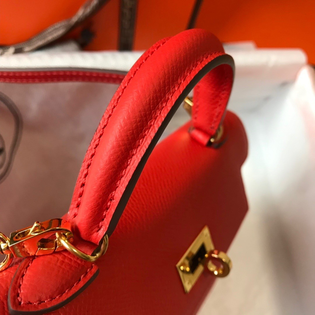 Hermes Kelly Mini II Sellier Bag In Red Epsom Leather - Image 8