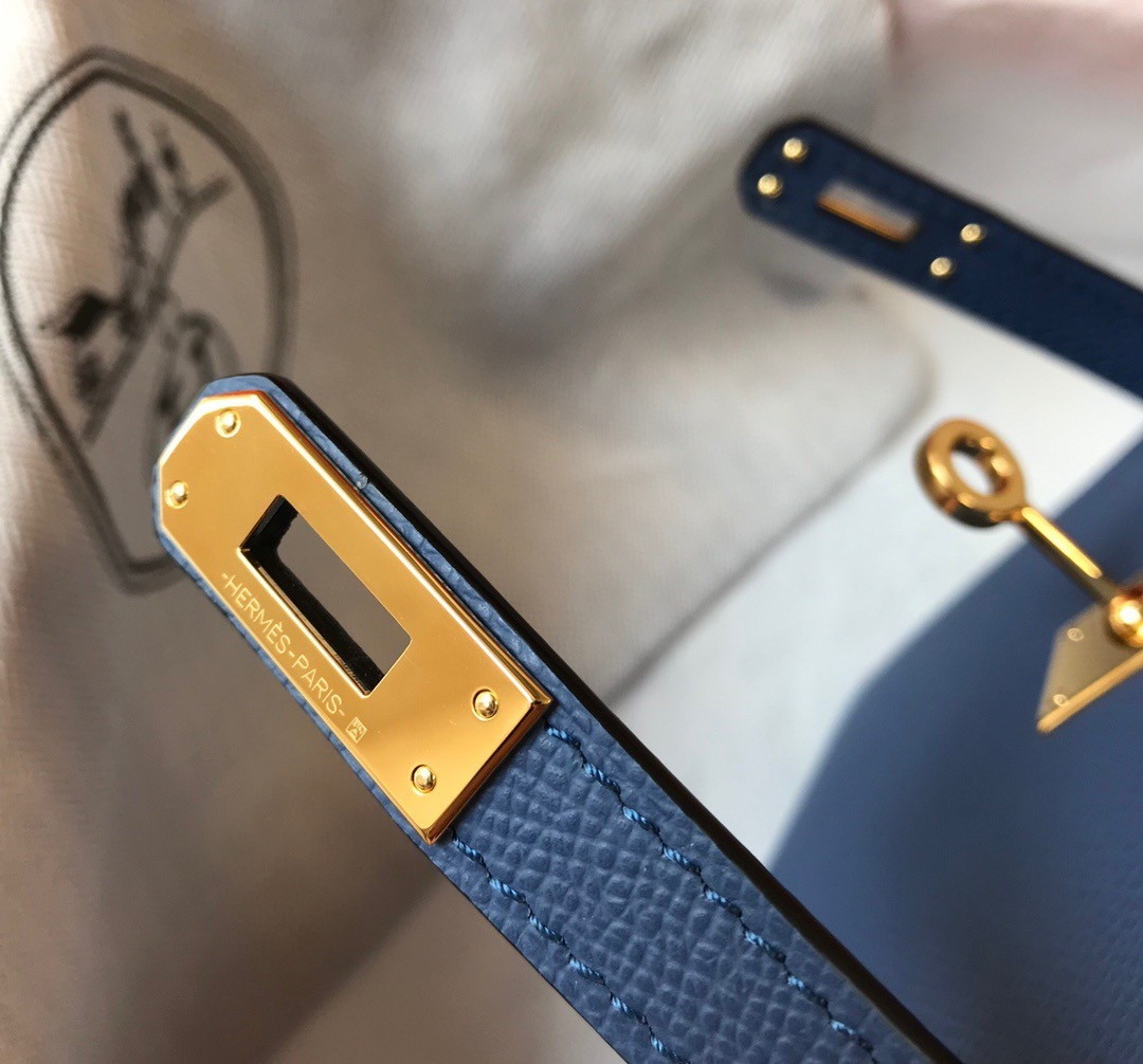Hermes Kelly Mini II Sellier Bag In Blue Agate Epsom Leather - Image 7
