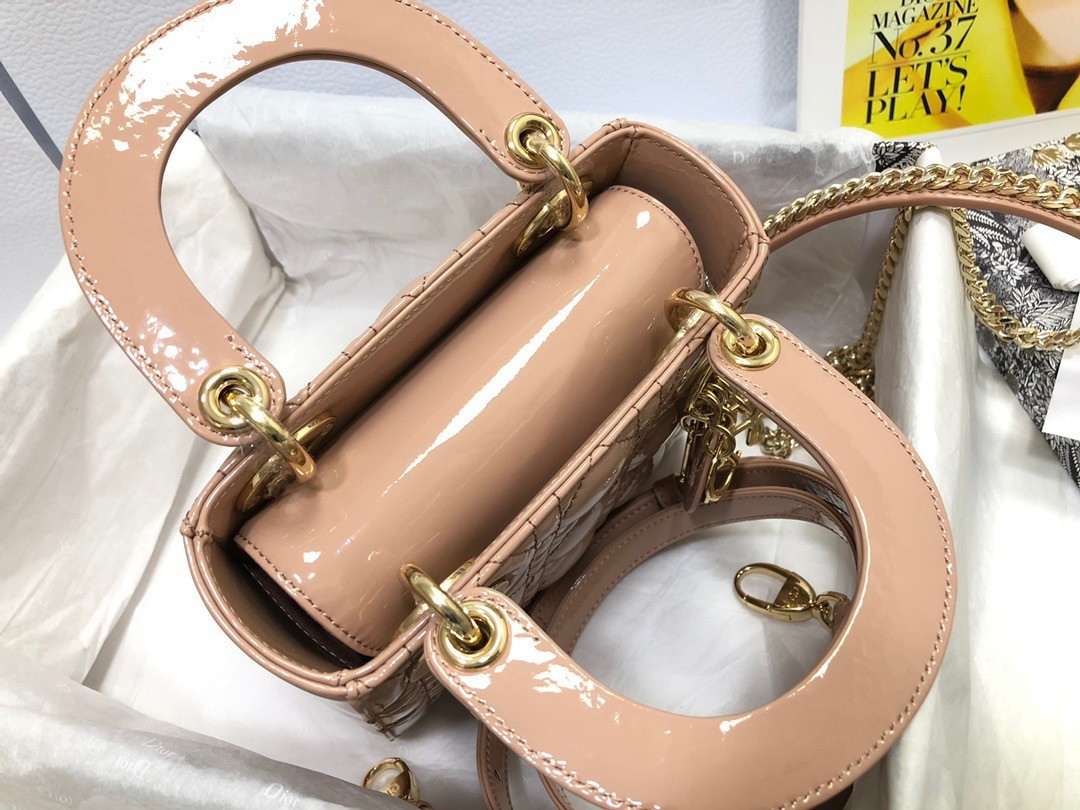 Dior Lady Dior Mini Chain Bag with Chain in Nude Patent Calfskin - Image 4