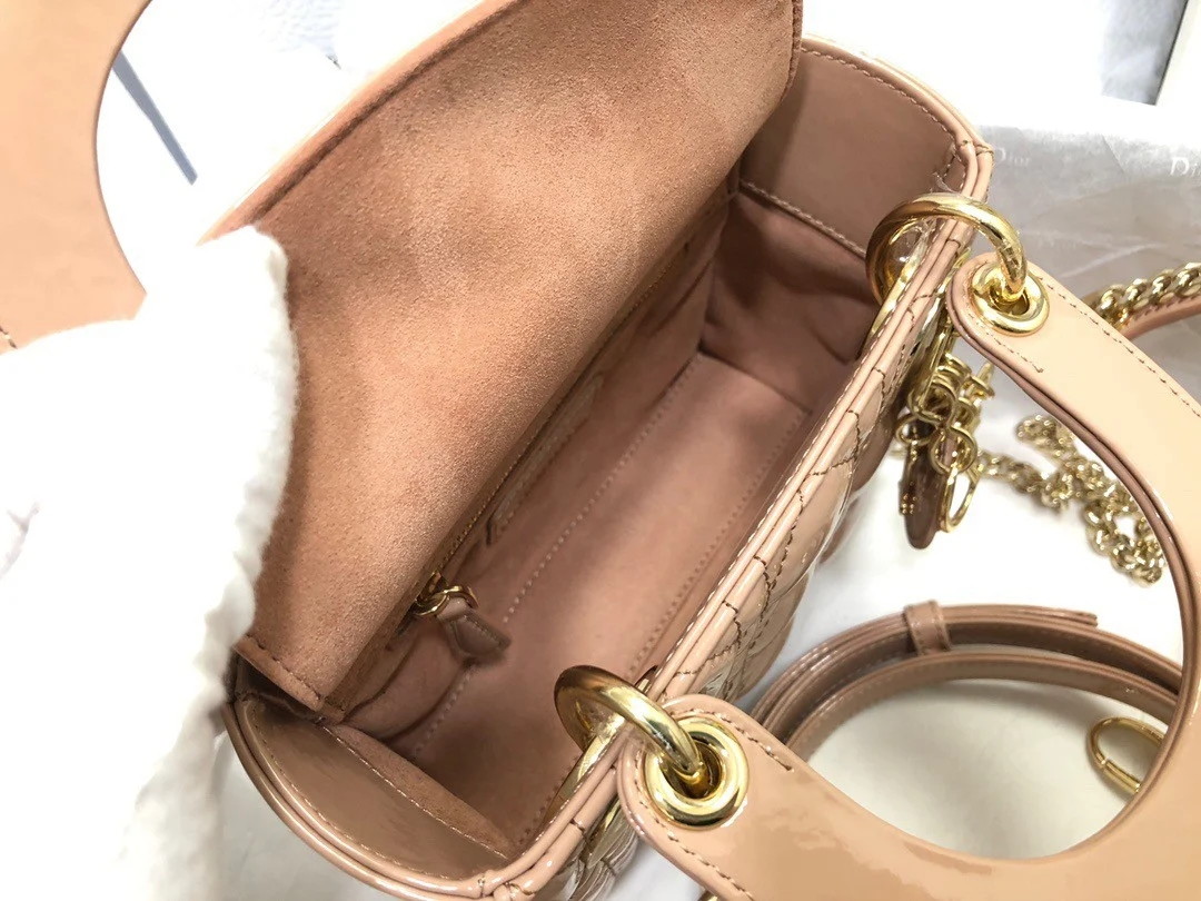 Dior Lady Dior Mini Chain Bag with Chain in Nude Patent Calfskin - Image 5
