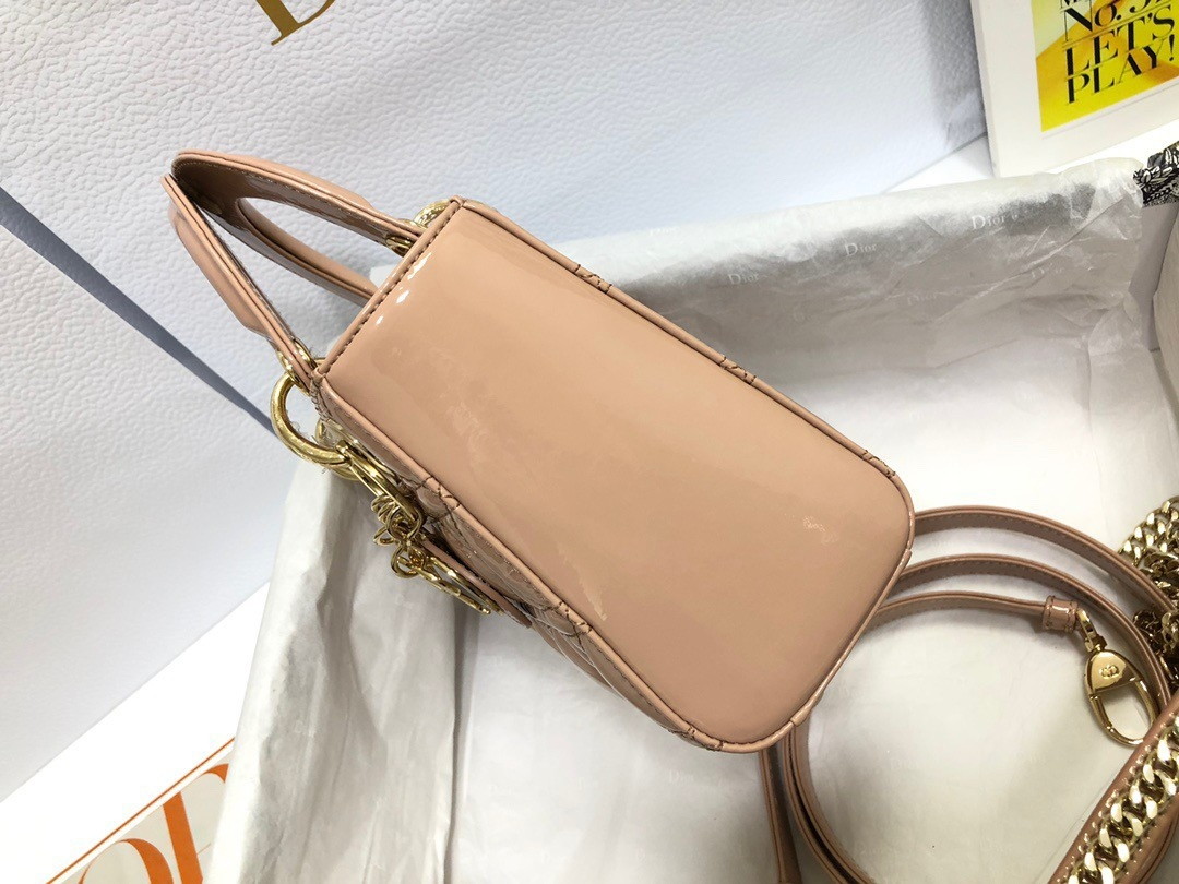 Dior Lady Dior Mini Chain Bag with Chain in Nude Patent Calfskin - Image 7