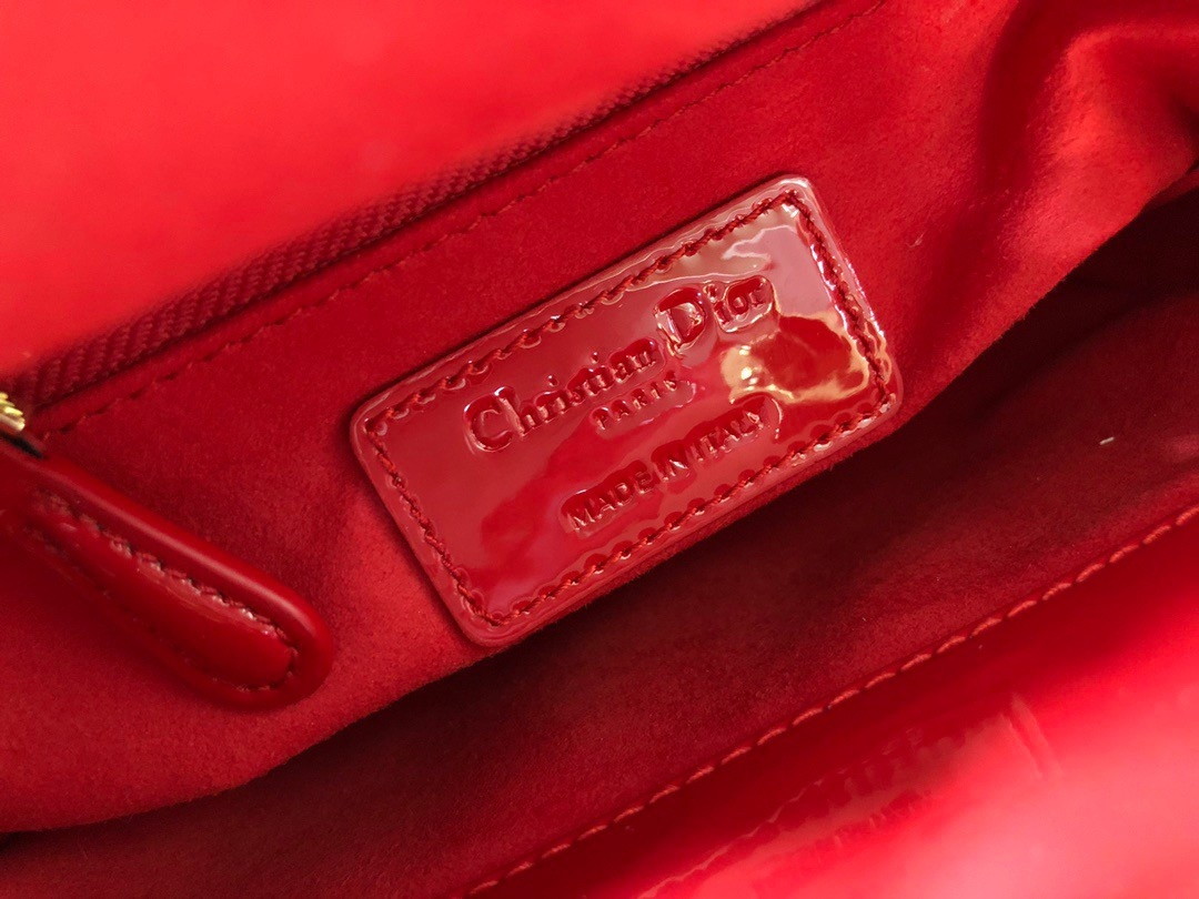 Dior Lady Dior Mini Chain Bag with Chain in Red Patent Calfskin - Image 7