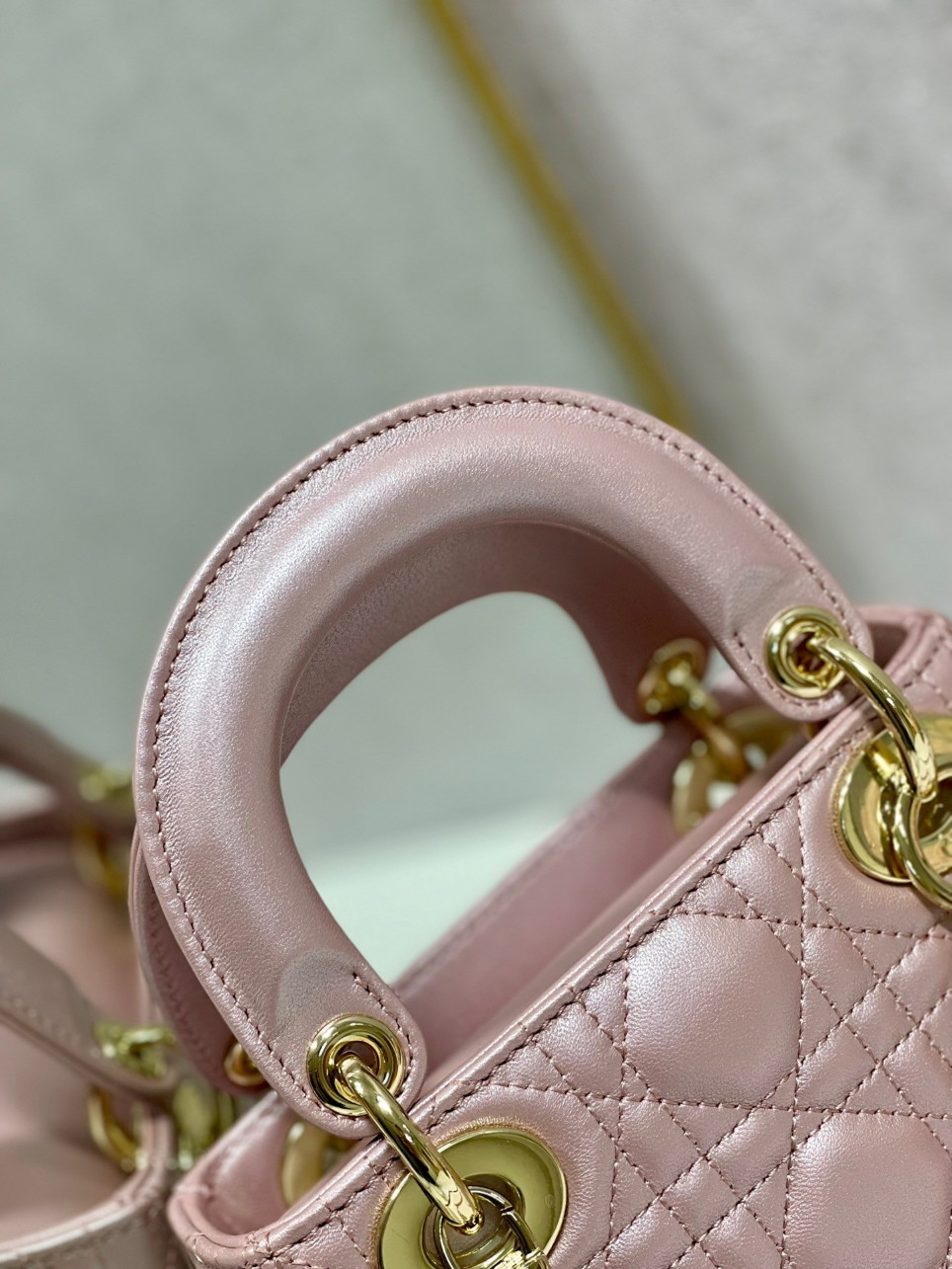 Dior Lady Dior Mini Chain Bag with Chain in Lotus Pearlescent Lambskin - Image 10