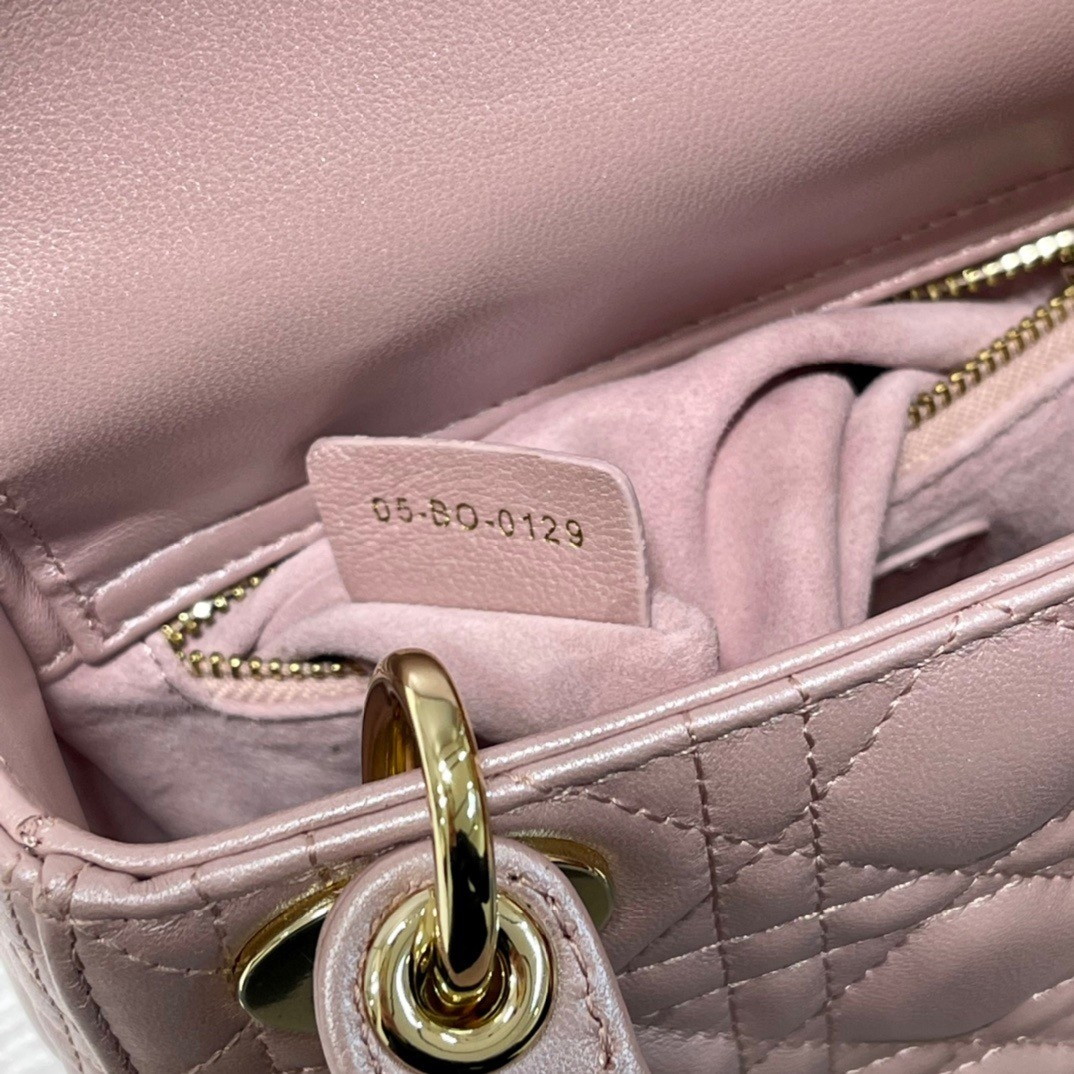 Dior Lady Dior Mini Chain Bag with Chain in Lotus Pearlescent Lambskin - Image 8