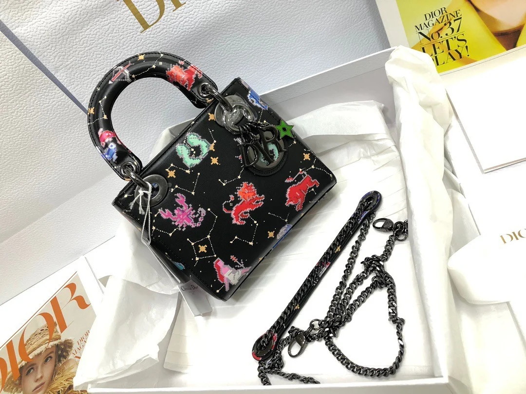 Dior Lady Dior Mini Bag in Black Calfskin with Pixel Zodiac Print - Image 2
