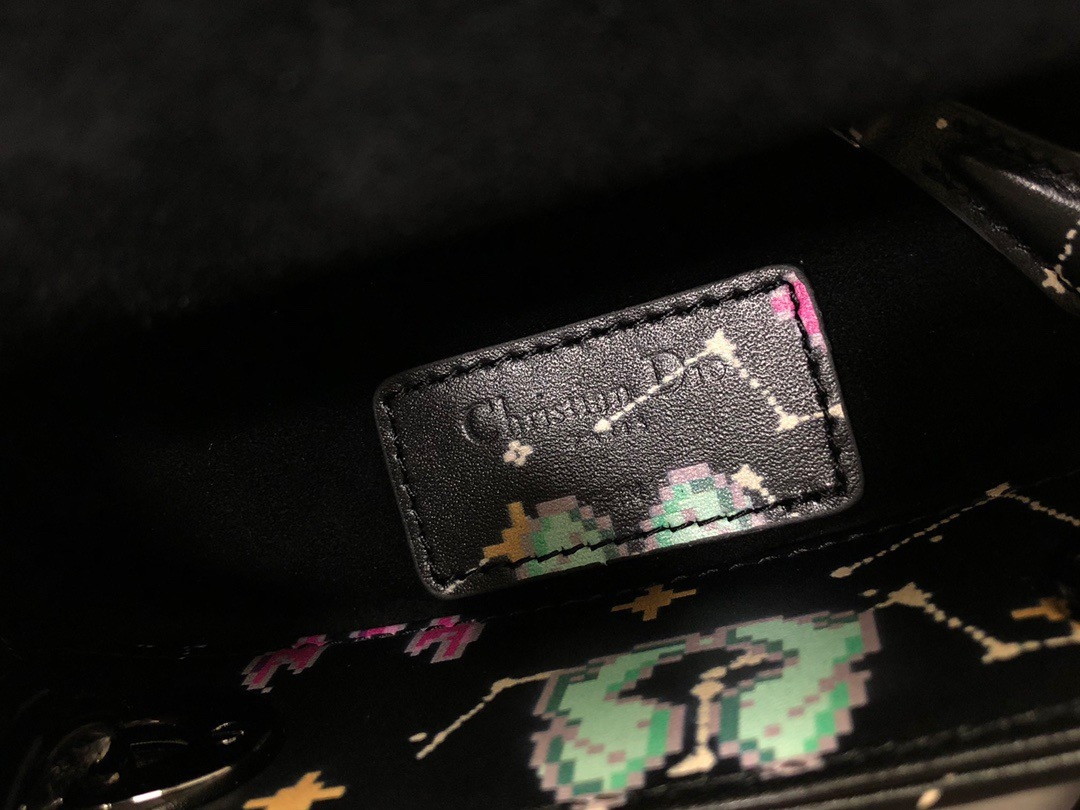 Dior Lady Dior Mini Bag in Black Calfskin with Pixel Zodiac Print - Image 7