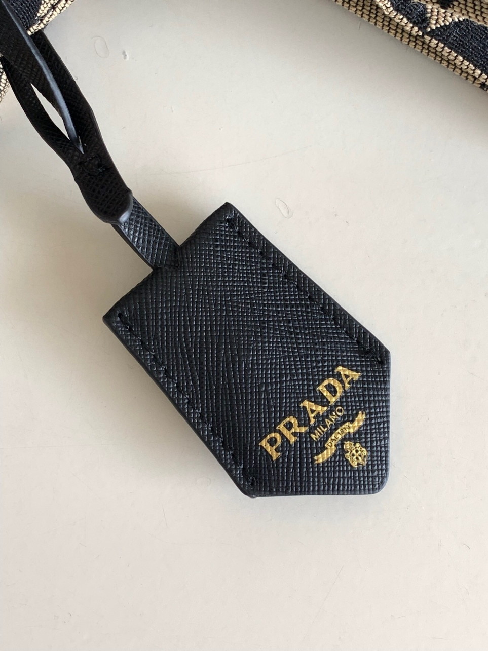 Prada Symbole Large Bag In Black/Beige Jjacquard Fabric - Image 7