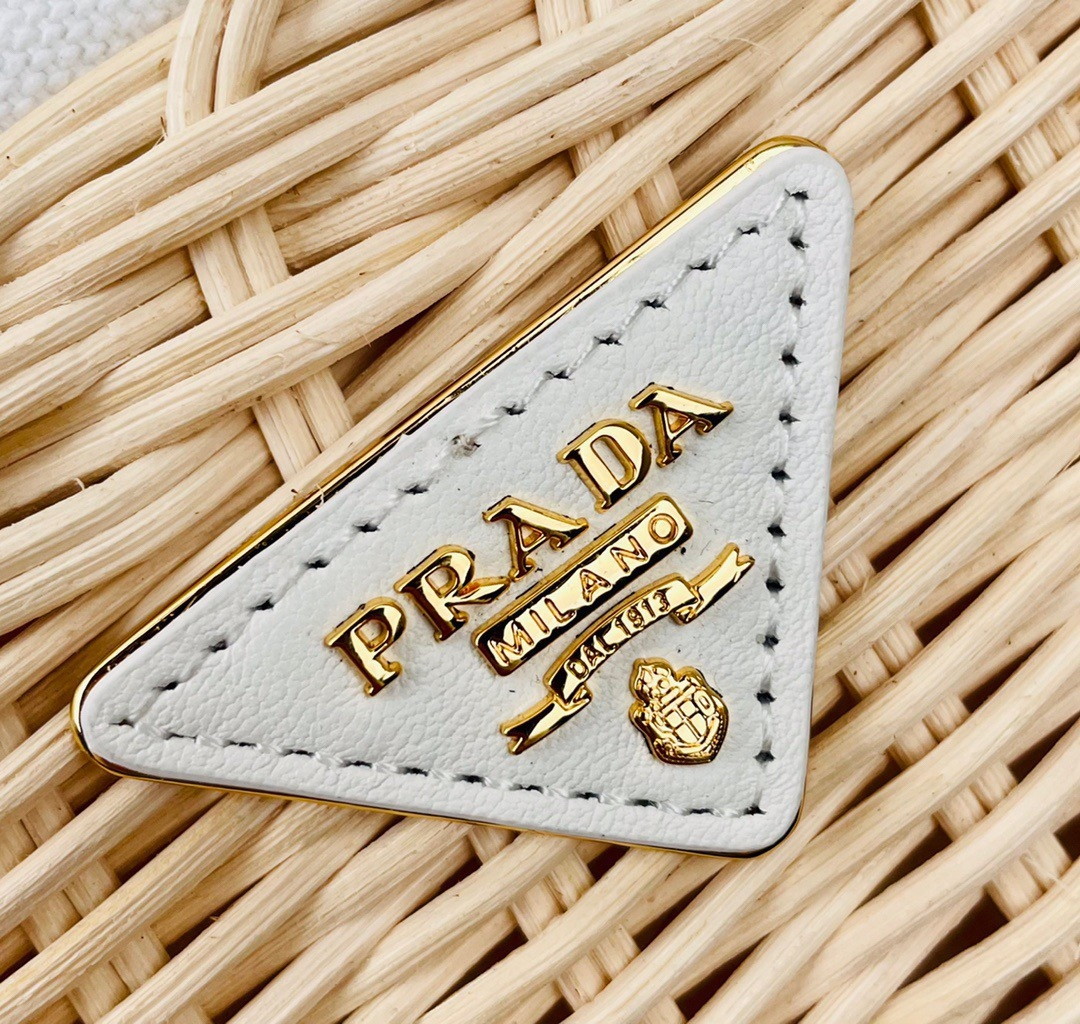 Prada Tote Bag In Wicker and White Canvas - Image 5