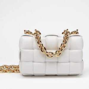 Bottega Veneta Chain Cassette Bag In White Intrecciato Lambskin