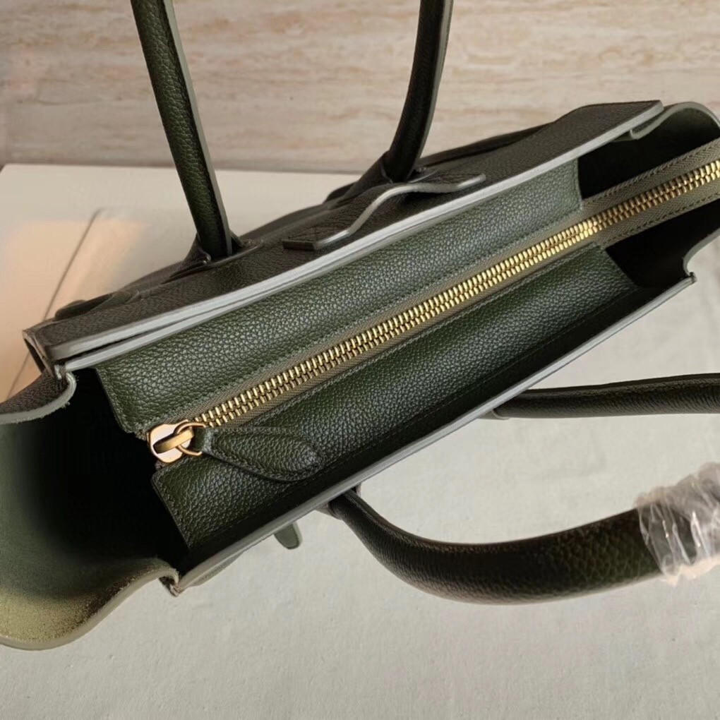 Celine Micro Luggage Tote Bag In Khaki Green Drummed Calfskin - Image 7