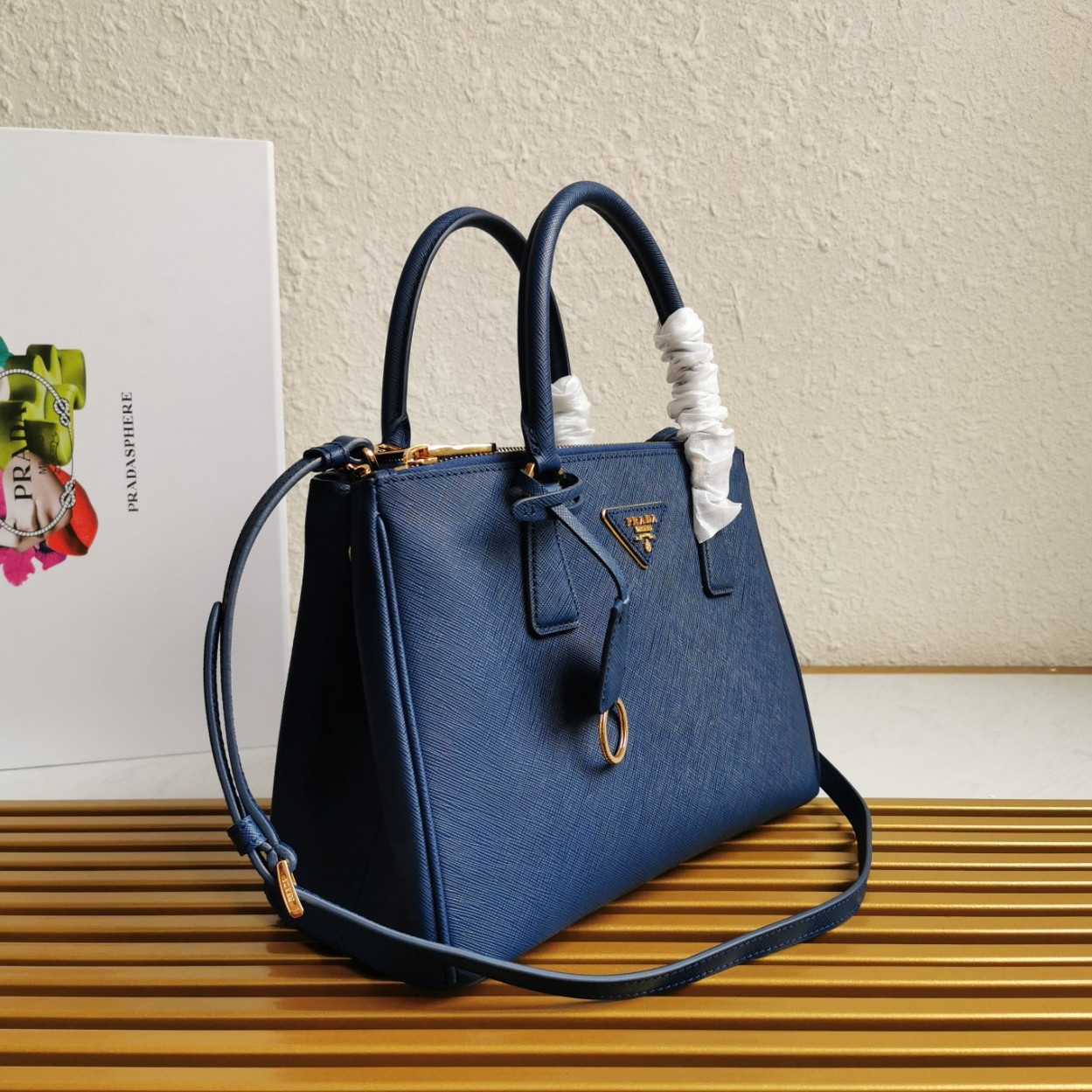 Prada Galleria Medium Bag In Bluette Saffiano Leather - Image 6