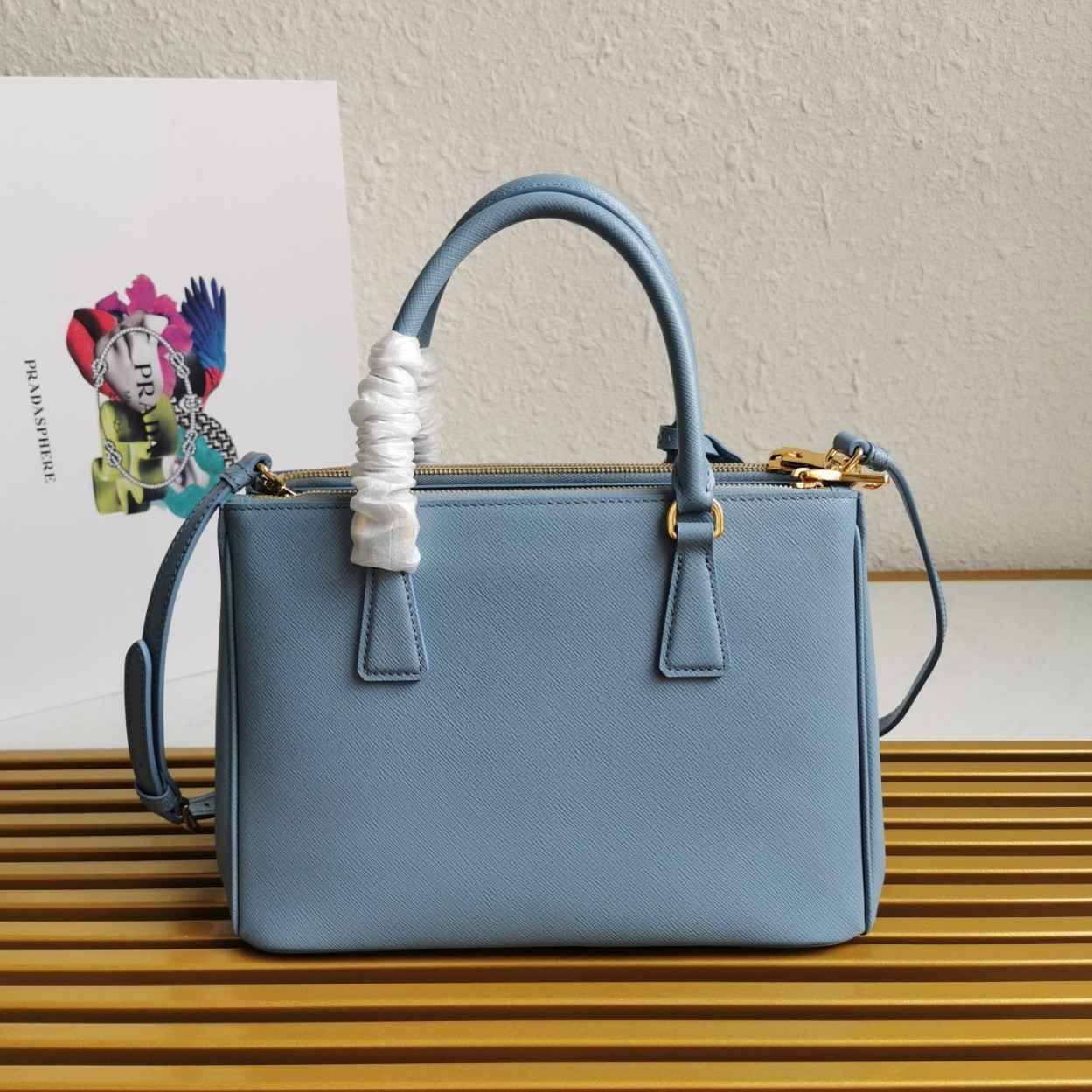 Prada Galleria Medium Bag In Celeste Saffiano Leather - Image 2