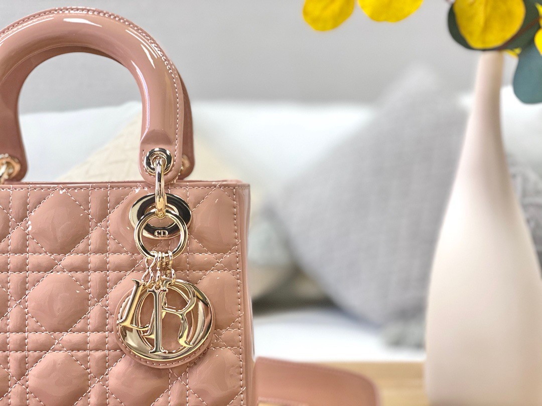 Dior Small Lady Dior Bag In Powder Patent Cannage Calfskin - Image 9