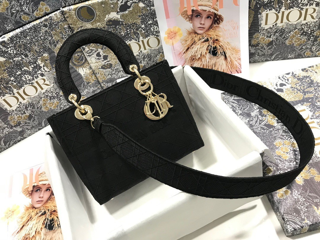 Dior Lady D-Lite Medium Bag In Black Cannage Embroidered Canvas - Image 10