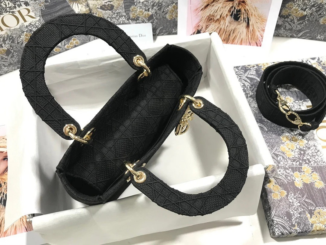 Dior Lady D-Lite Medium Bag In Black Cannage Embroidered Canvas - Image 4