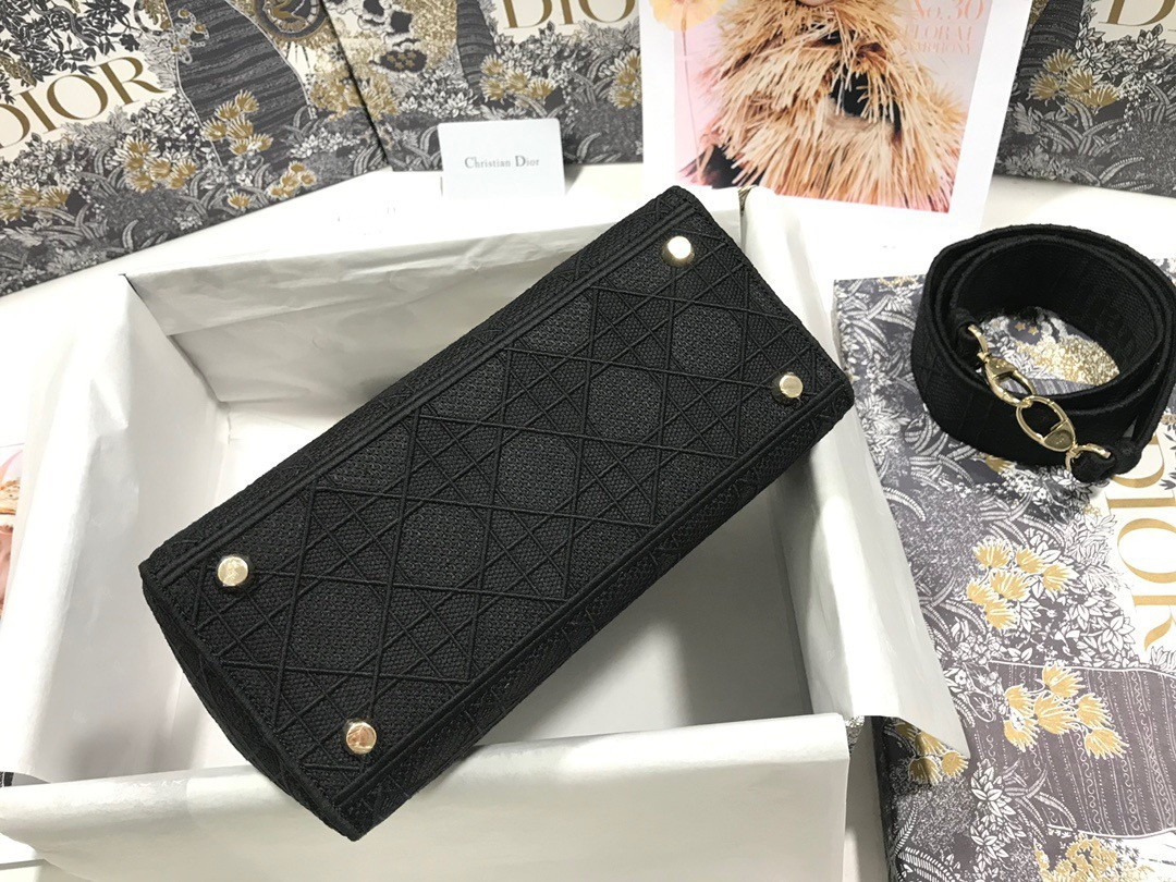 Dior Lady D-Lite Medium Bag In Black Cannage Embroidered Canvas - Image 8