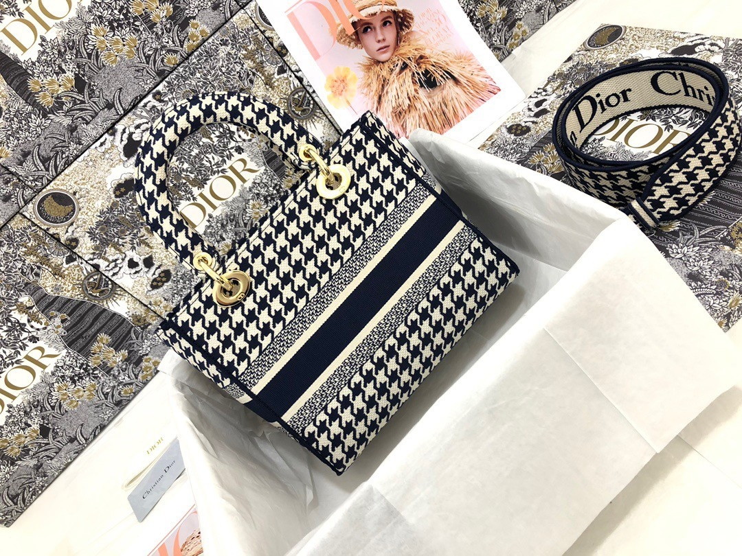 Dior Lady D-Lite Medium Bag In Black & White Houndstooth Embroidery - Image 2