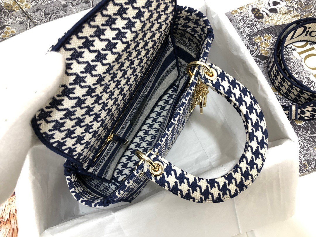 Dior Lady D-Lite Medium Bag In Black & White Houndstooth Embroidery - Image 8