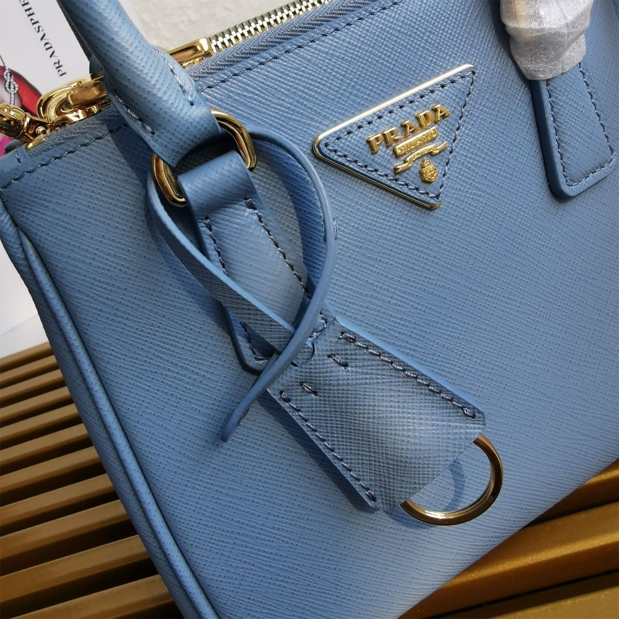 Prada Mini Galleria Bag In Light Blue Saffiano Leather - Image 10