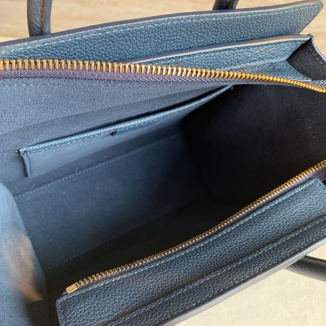 Celine Nano Luggage Tote Bag In Navy Blue Drummed Calfskin - Image 10