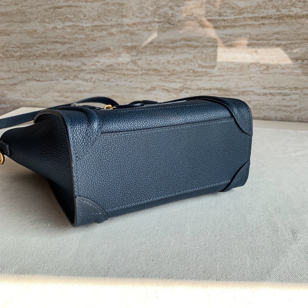 Celine Nano Luggage Tote Bag In Navy Blue Drummed Calfskin - Image 5