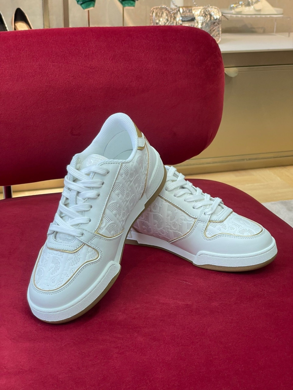 Dior One Sneakers in White and Gold Oblique Perforated Calfskin - Image 2