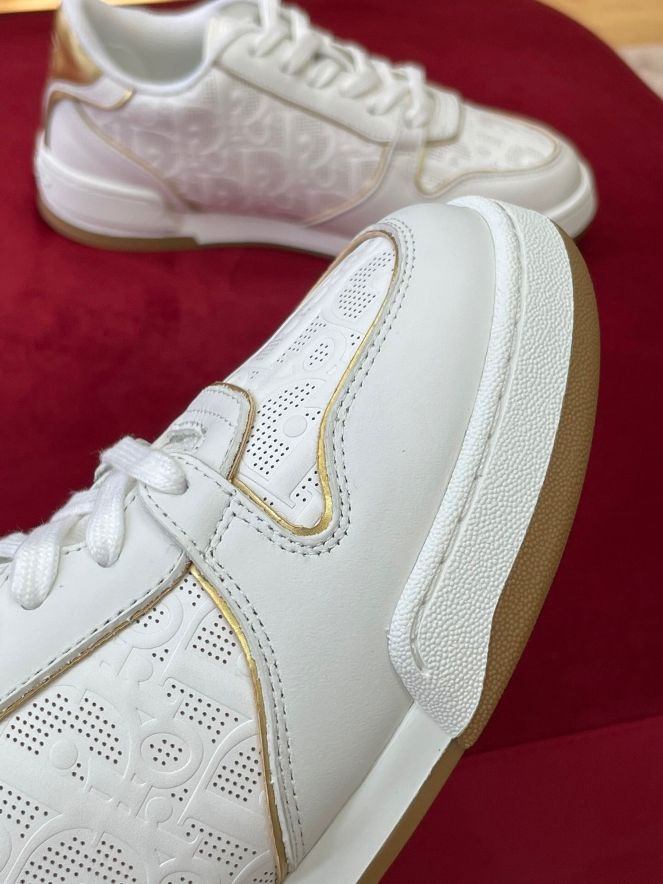 Dior One Sneakers in White and Gold Oblique Perforated Calfskin - Image 3