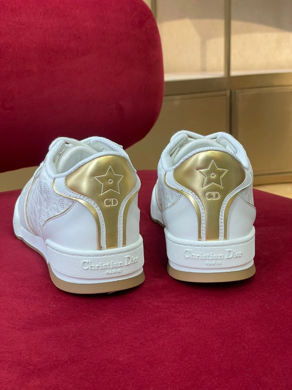Dior One Sneakers in White and Gold Oblique Perforated Calfskin - Image 4