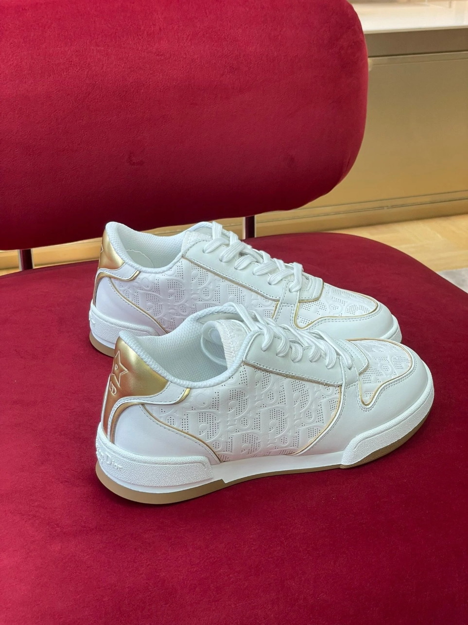 Dior One Sneakers in White and Gold Oblique Perforated Calfskin - Image 5