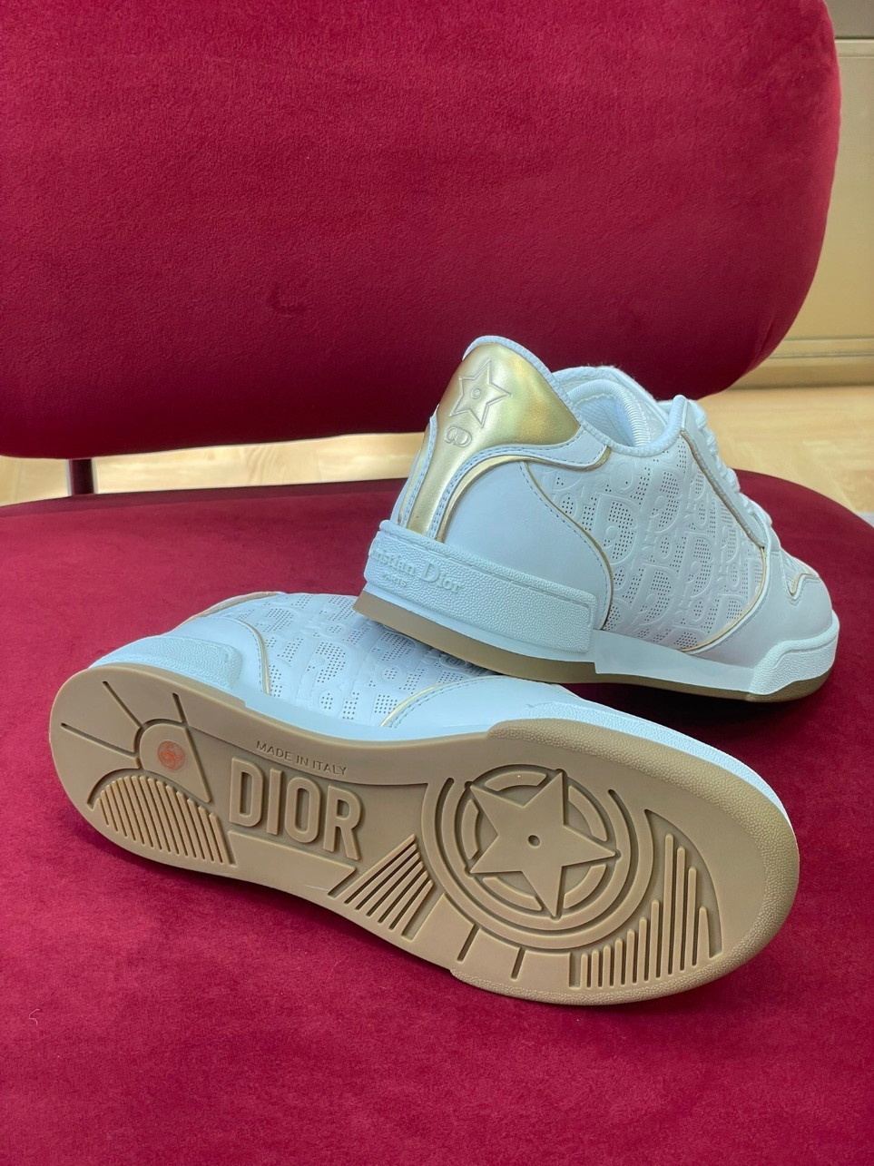 Dior One Sneakers in White and Gold Oblique Perforated Calfskin - Image 8