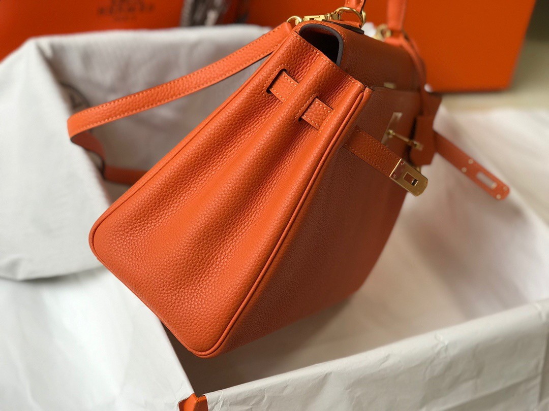 Hermes Kelly 28cm Retourne Bag in Orange Clemence Leather GHW - Image 2