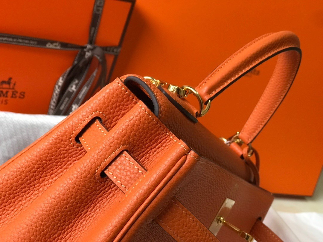 Hermes Kelly 28cm Retourne Bag in Orange Clemence Leather GHW - Image 5