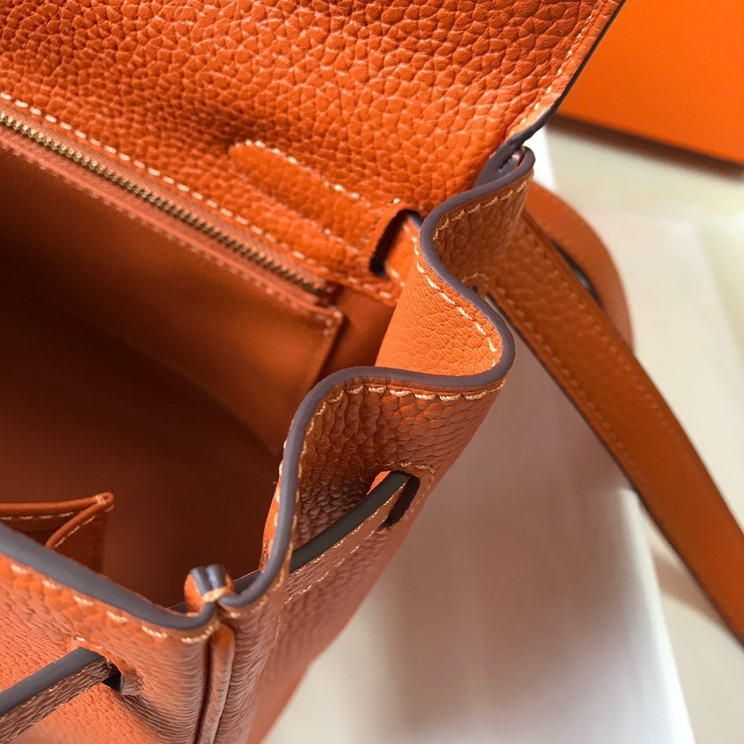 Hermes Kelly 28cm Retourne Bag in Orange Clemence Leather GHW - Image 7