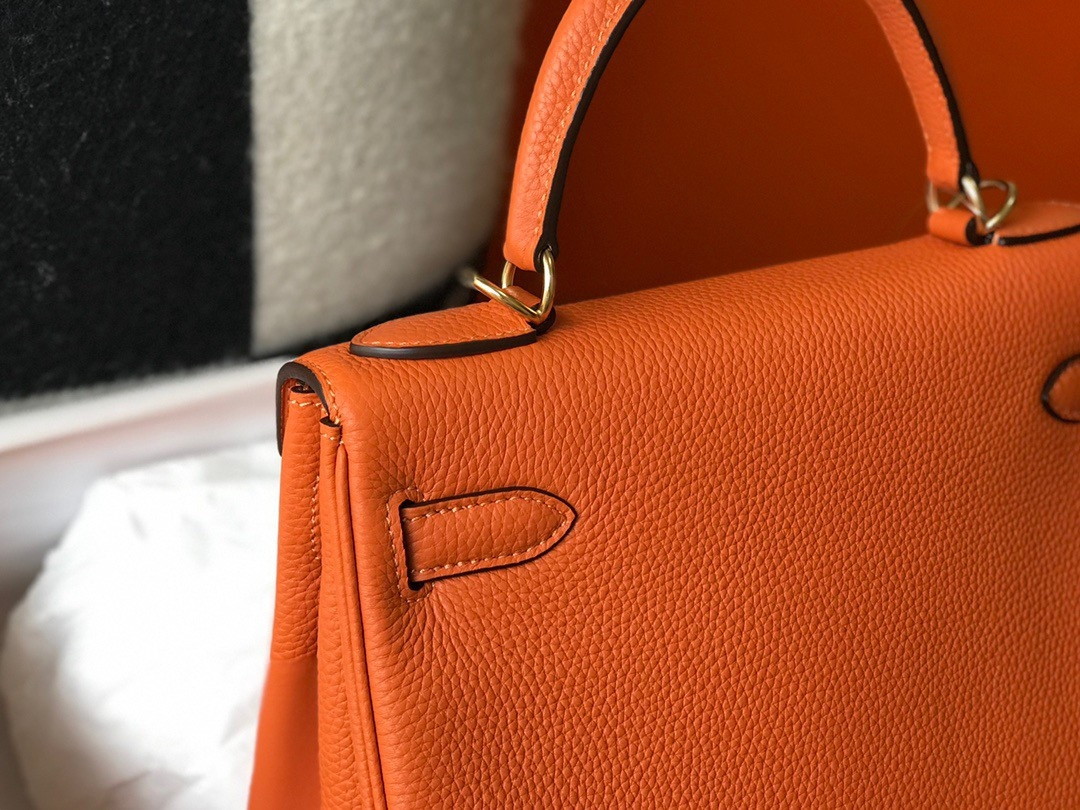 Hermes Kelly 28cm Retourne Bag in Orange Clemence Leather GHW - Image 8