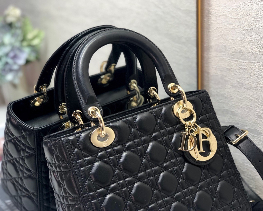 Dior Lady Dior Medium Bag In Black Cannage Lambskin - Image 9