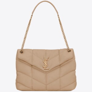 Saint Laurent Puffer Medium Chain Bag In Beige Lambskin