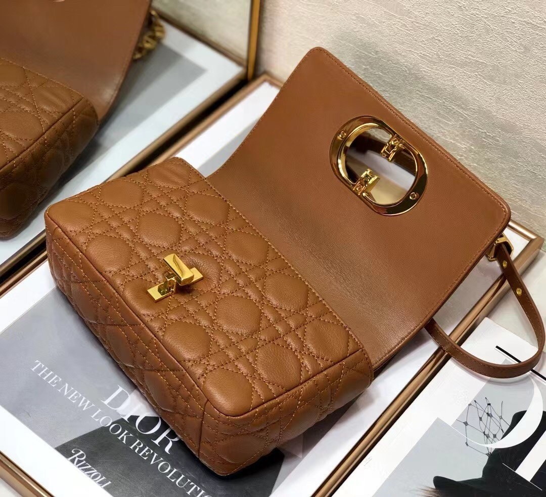 Dior Caro Small Bag In Brown Cannage Calfskin - Image 8