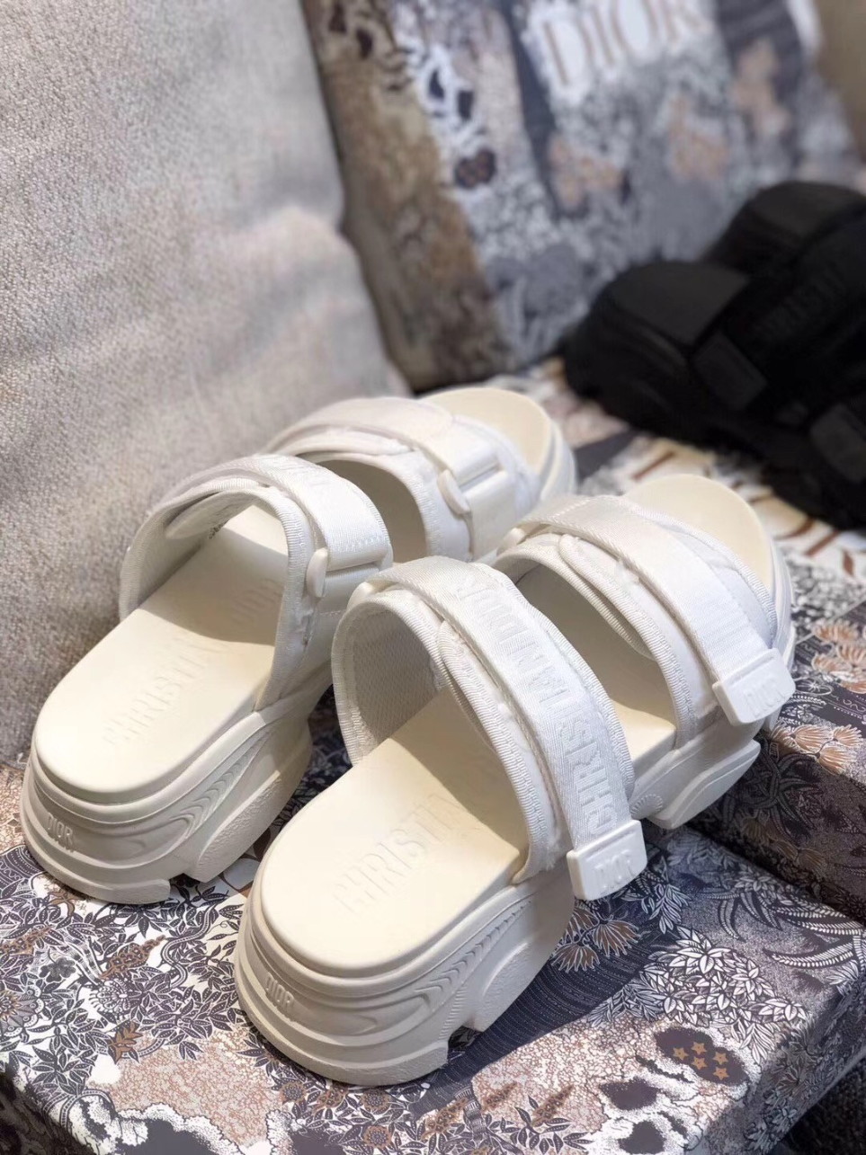Dior D-Wander Slides In White Camouflage Fabric - Image 3
