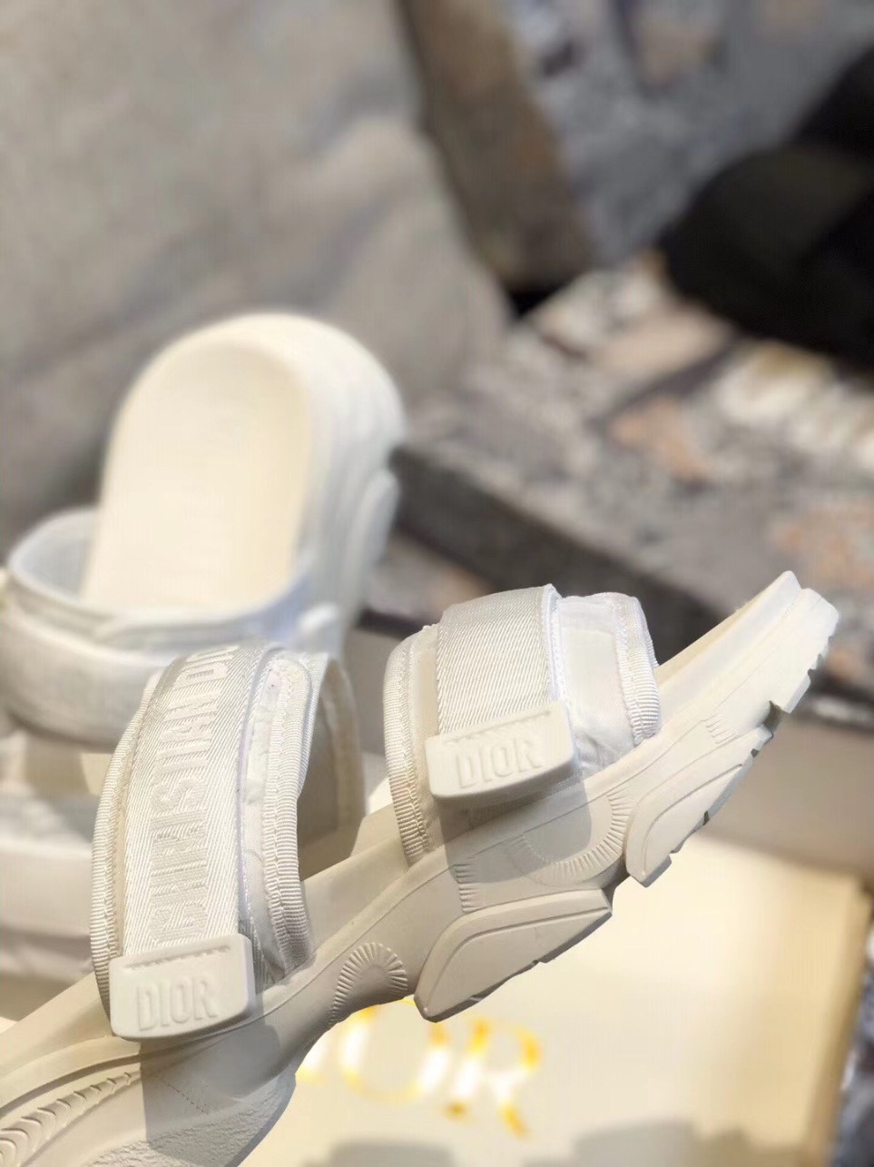 Dior D-Wander Slides In White Camouflage Fabric - Image 4