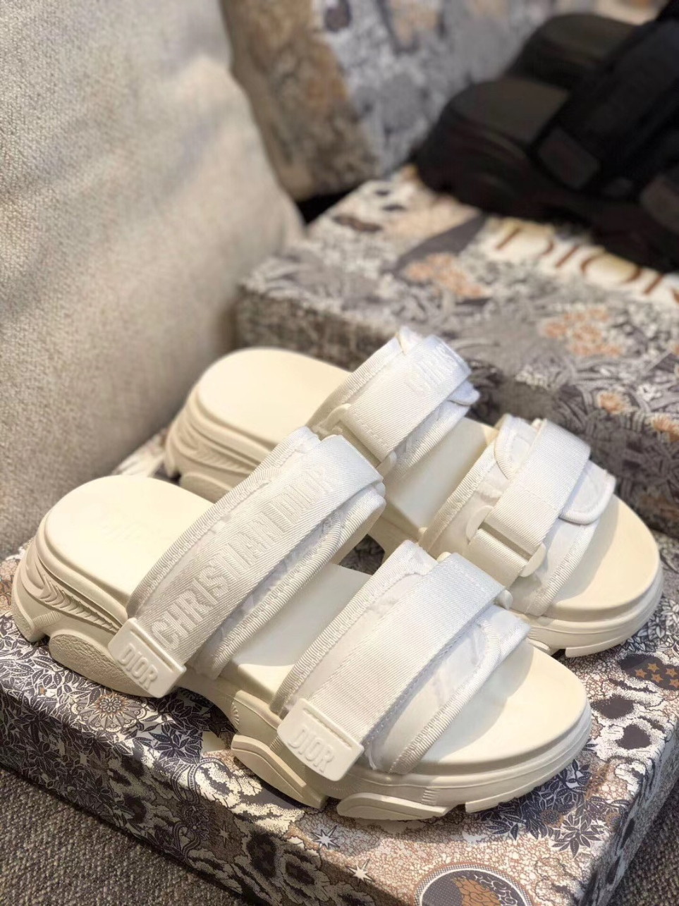 Dior D-Wander Slides In White Camouflage Fabric - Image 8